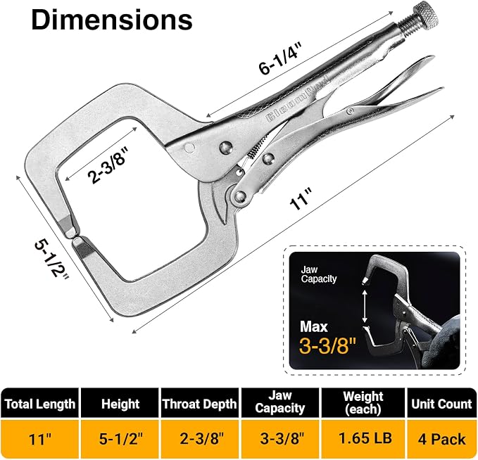 11-Inch Locking C-Clamp Pliers, Regular Tips, Heavy-Duty Welding Clamps
