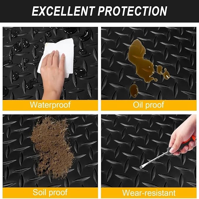 3mm Diamond-Plate Rubber Flooring Roll - Easy to Cut Waterproof Anti-Slip Mat, Heavy Duty Floor Protection for Garage, Gym, Stable, Basement, Kennel, 4' x 10'