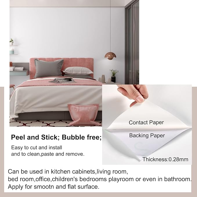 FUKU MON White Wallpaper Peel and Stick, Matte White Contact Paper Textured Self Adhesive Wallpaper Roll, Removable Thick Vinyl Wrap for Cabinets, Walls, Bedroom, Furniture Decor, 24" x 394"