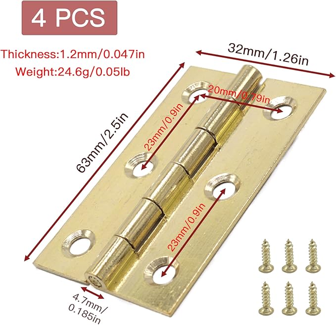4pcs Brass Hinges, Surface Polished Mini Bifold Door Hinges for Cabinets & Furniture