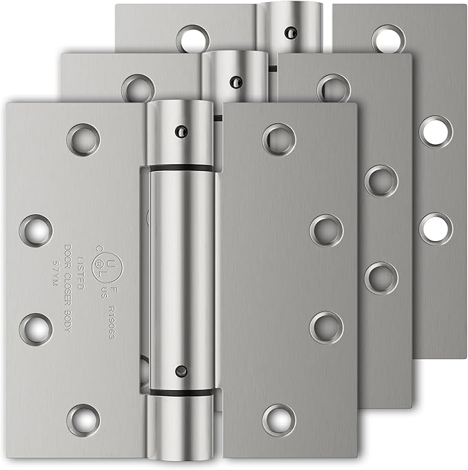 Luxbaro 3 Pack Self Closing Door Hinges, 4.5" x 4.5" Spring Loaded Hinges with Square Corners, Adjustable Tension for Garage, Front Door, Back Door, for Left and Right Hand Door, UL Listed