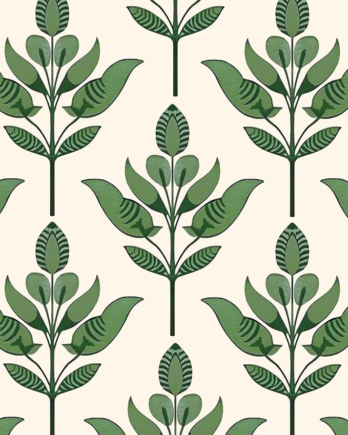 BOKEBEVE Super Long Boho Leaf Wallpaepr Peel Stick Green Beige 17.5 x 787In | Leaves Contact Paper Boho Wallpaper for Accent Wall Bedroom Bathroom Drawer Modern Waterproof Removable