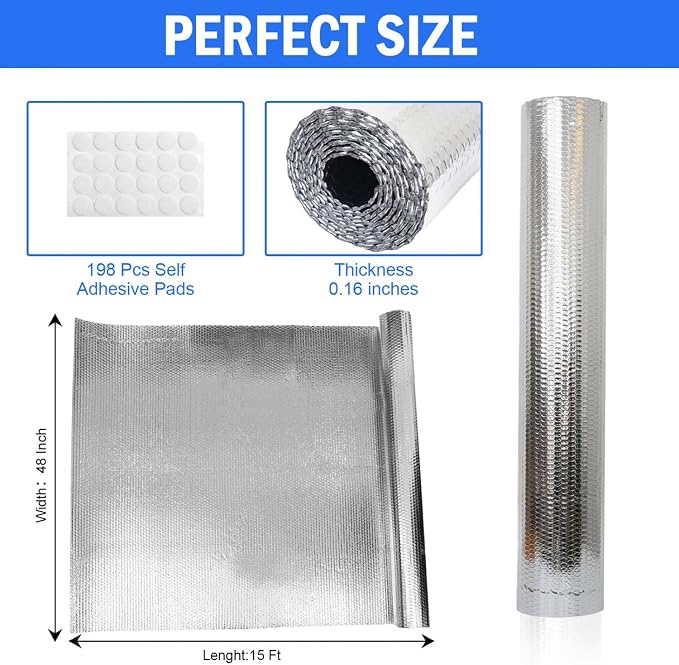 YoleShy Double Reflective Insulation 48 in X 15 FT RV Window Insulation for Summer Heat Reflective Window Film for Roof, Car, Garage Doors