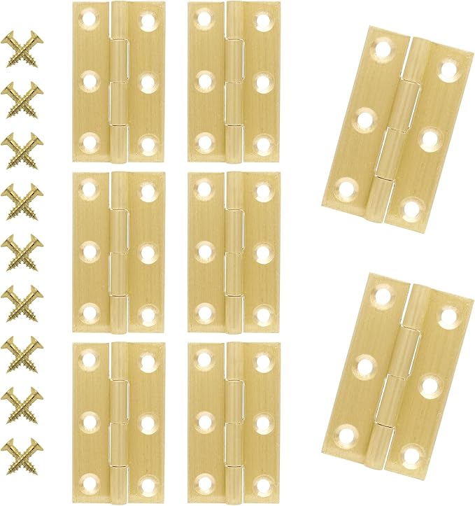 8pcs 1.5 Inch Brass Hinges, Mini Butt Hinges Cabinet Door Hinge, Box Hinge for Jewelry, Wooden Box, Small Cupboard Furniture (Gold)