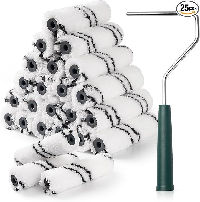 Microfiber Paint Roller Covers, 24 Pack Paint Roller 4 Inch (3/8 Inch Nap), Paint Roller Frame, Small Paint Rollers for Painting Walls, Home Improvement Paint Supplies