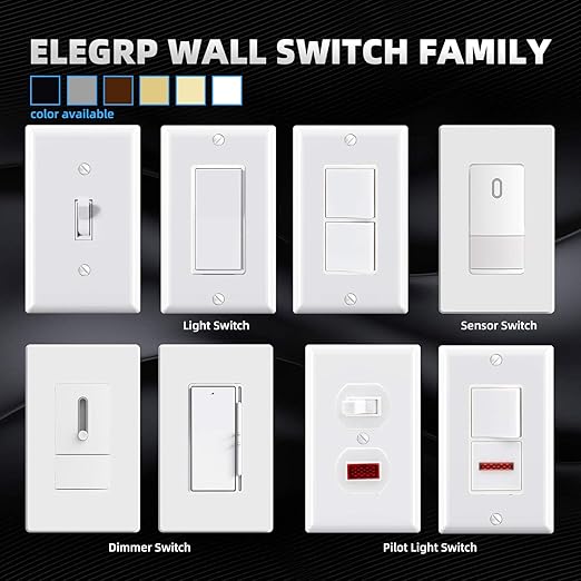 ELEGRP 3 Way Decorative Light Switch, 15Amp, 120-277 Volt, AC Decorator Rocker Paddle Wall Switch Replacement, Self-Grounding, Residential and Commercial Grade, UL Listed (20 Pack, Glossy White)