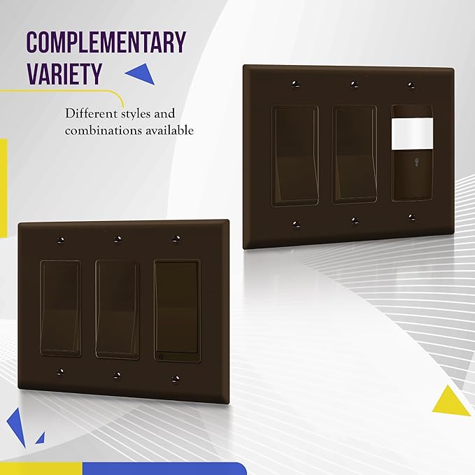ENERLITES Triple Decorator Switch Cover, Three Gang Outlet Wall Plate, Gloss Finish, Mid-Size 3-Gang 4.88" x 6.77", Unbreakable Polycarbonate Thermoplastic, UL Listed, 8833M-BR, Brown