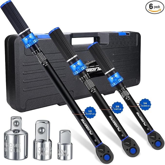 Torque Wrench Set 1/2 3/8 1/4 inch Drive Click, 3Pcs Torque Wrenches 10-170 FT.LB,5-50FT.LB,20-240IN.LB, Inch pound Torque Wrench with 3 Pcs Adapter for Bike,Car, Truck,Tractor