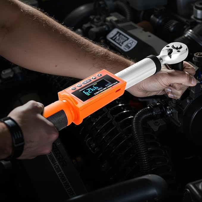 VEVOR Digital Torque Wrench, 3/8-Inch Drive, 4.94–99.57 lbf-ft, 72-Tooth, ±2% Precision Electronic Wrench with Preset Function, Audible Alert, and LED Indicator for Automotive and Motorcycle Use