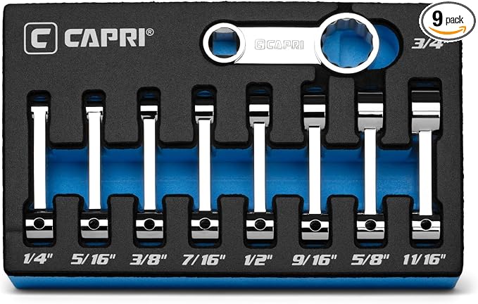 Capri Tools 3/8 in. Drive Torque Adapter Set, 12-Point Box End, 1/4 to 3/4 in., SAE, 9-Piece with Mechanic's Tray