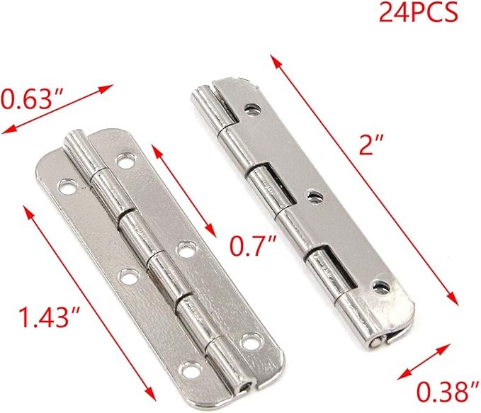 T Tulead Silver Cabinet Hinges 2"x0.63" Butt Folding Hinges Outdoor Indoor Hinge Iron Door Hinge Pack of 24 with Mounting Screws