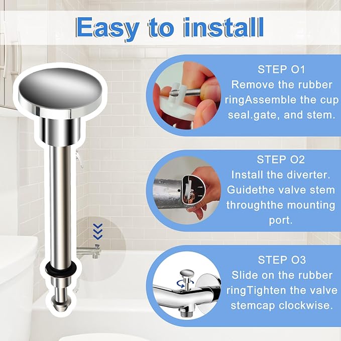 2 Set Tub Spout Diverter Repair Kit, Bathroom Shower Bathtub Leaky Faucet Repair Replacement Parts, with 2 Diverter Valve Stems, 2 Cup Seals and 2 Gates (Chrome)
