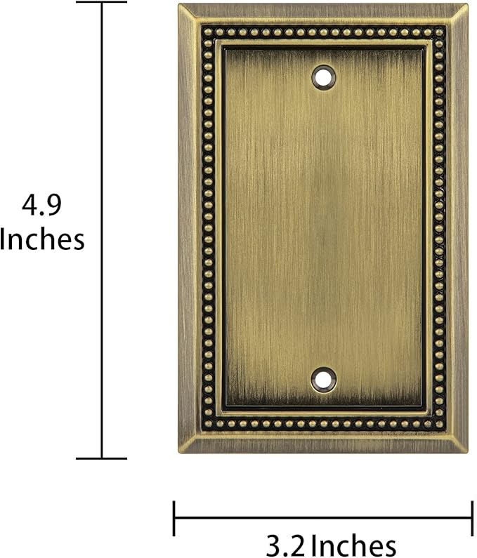 Henne Bery Sunken Pearls Heavy Duty Decorative Wall Plate Switch Plate Outlet Cover (Single Blank, 2 Pack, Antique Brass)