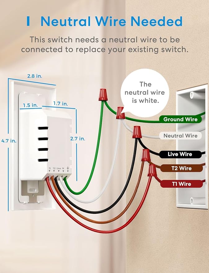 meross 3 Way Smart Dimmer Switch Kit, 3 Way Dimmable Smart Switch Supports Apple Home, Alexa, Google Assistant & SmartThings, 2.4GHz Wi-Fi Light Switch, Neutral Wire Required, Remote Control Schedule