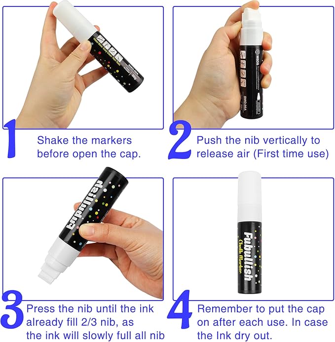 Window Chalk Markers for Cars 5 Pack Washable,White Paint Jumbo Liquid Chalk Marker with 15mm Thick Tips, Big Chalkboard Markers for Car Window, Glass, Auto, Bistro, Mirror, Poster
