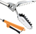 FTH Stainless Steel Grabber Reacher Pickup Tool Heavy Duty Trash Picker 48" | Log BBQ fireplace pits snake tongs plogging tool no wire design outdoor yard cleanup litter picker leaves branches sticks