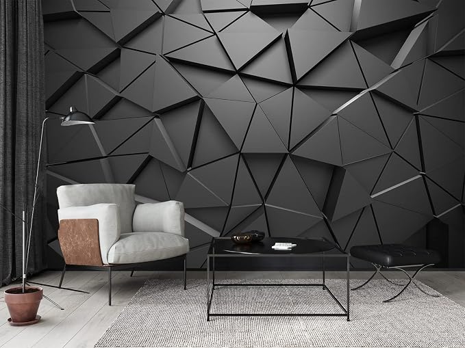 Cliouar-Black Geometric Figures 3D Wallpaper Mural 182" x 122"(Not Peel and Stick)