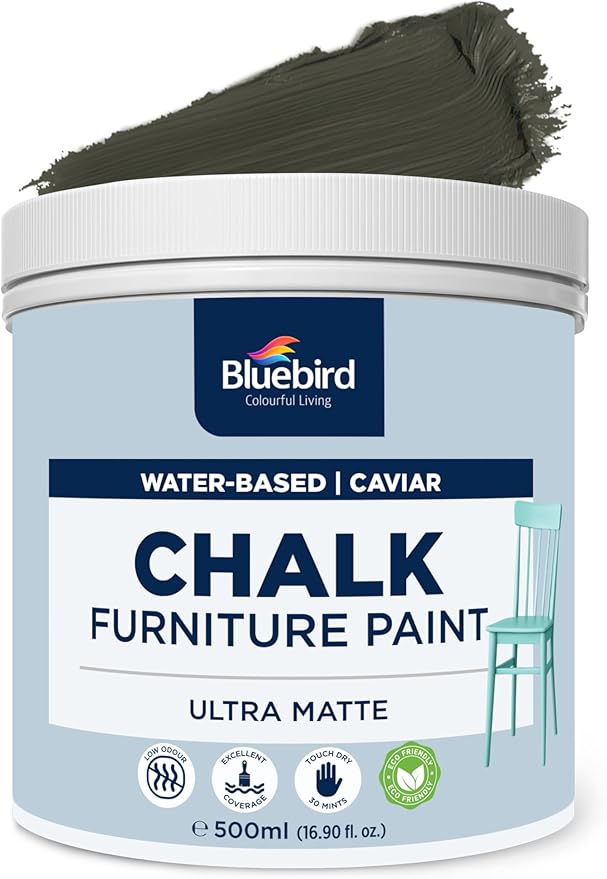 BLUEBIRD Chalk Furniture Paint - 500 ML / 16.9 fl oz for Furniture, Home Décor, Cabinets, and More (Caviar)