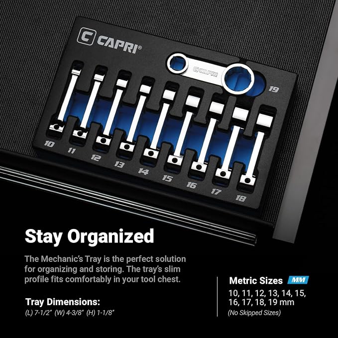 Capri Tools 3/8 in. Drive Torque Adapter Set, 12-Point Box End, 10 to 19 mm, Metric, 10-Piece with Mechanic's Tray