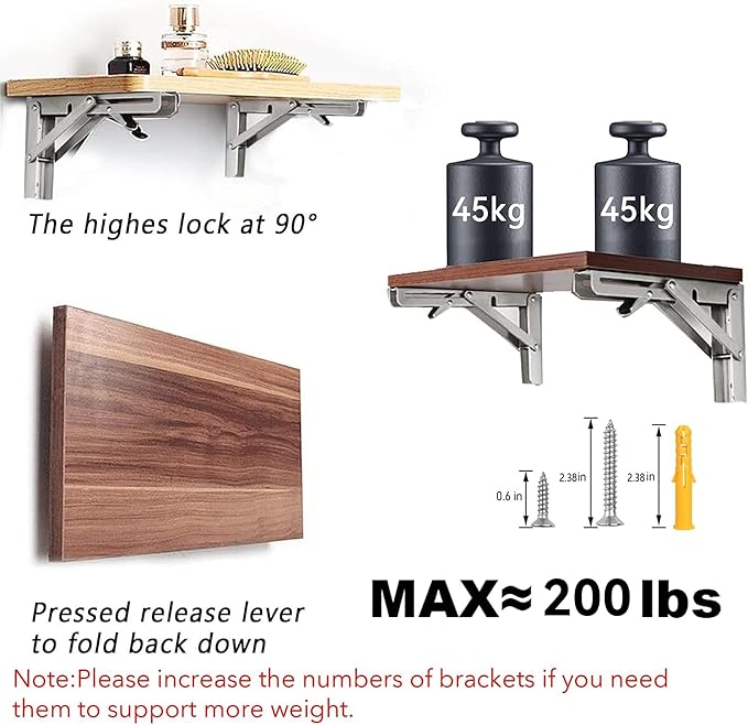 Folding Shelf Brackets 20 inch 2 Pcs - Heavy Duty Stainless Steel DIY Wall Mounted Collapsible Shelf Bracket, Space Saving for Garage Workstation, Stuff Supports, Table, Workbench