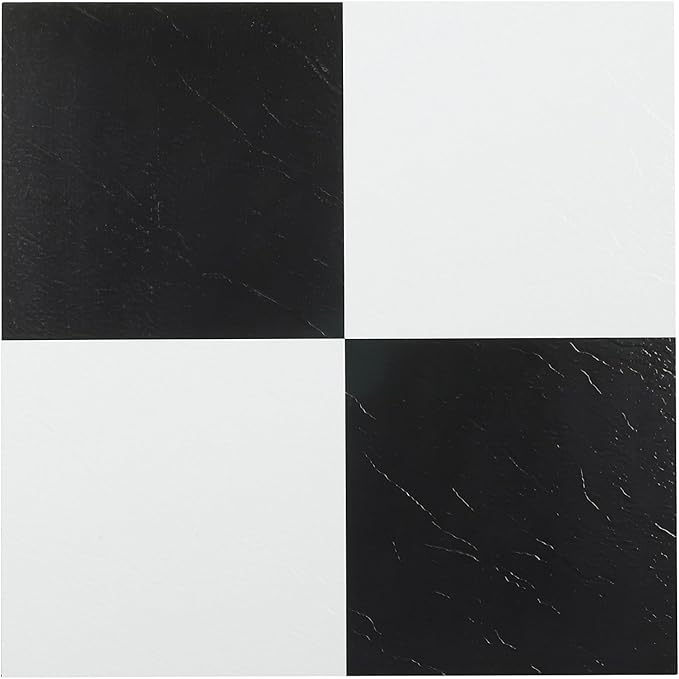 Nexus Self Adhesive 12-Inch Vinyl Floor Tiles, 20 Tiles - 12" x 12", Black/White Pattern - Peel & Stick, DIY Flooring for Kitchen, Dining Room, Bedrooms & Bathrooms by Achim Home Decor