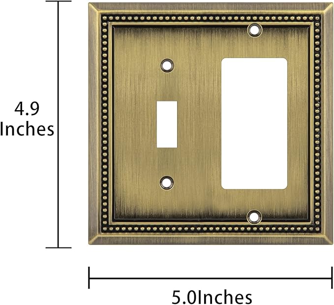 Henne Bery Sunken Pearls Heavy Duty Decorative Wall Plate Switch Plate Outlet Cover (Toggle/Decorator, Antique Brass)