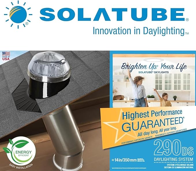 Solatube® 290 DS 14-inch HVHZ Tubular Skylight Kit – Hurricane Zone Certified for High-Velocity Winds – Includes 40" Extension Tubes & Pitched Roof Flashing