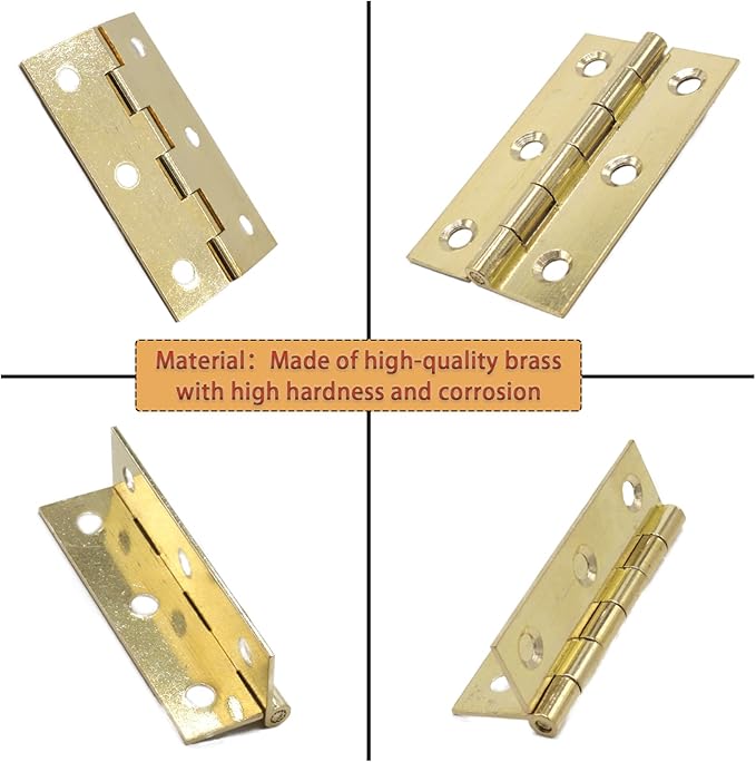 4pcs 2 Inch Gold Cabinet Hinges, Lasting Brass Folding Butt Hinges, Surface Polishing Mini Bifold Hinges, Small Hinges for Cabinets, Furniture, Drawer Doors