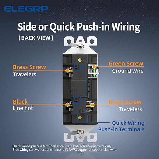 ELEGRP Matte Champagne Gold 3 Way Decorator Light Switch, 15A 120-277V, Paddle Rocker Switch Replacement, On/Off Wall Switch, Self-Grounding, Residential Grade, UL/CUL, 2 Pack