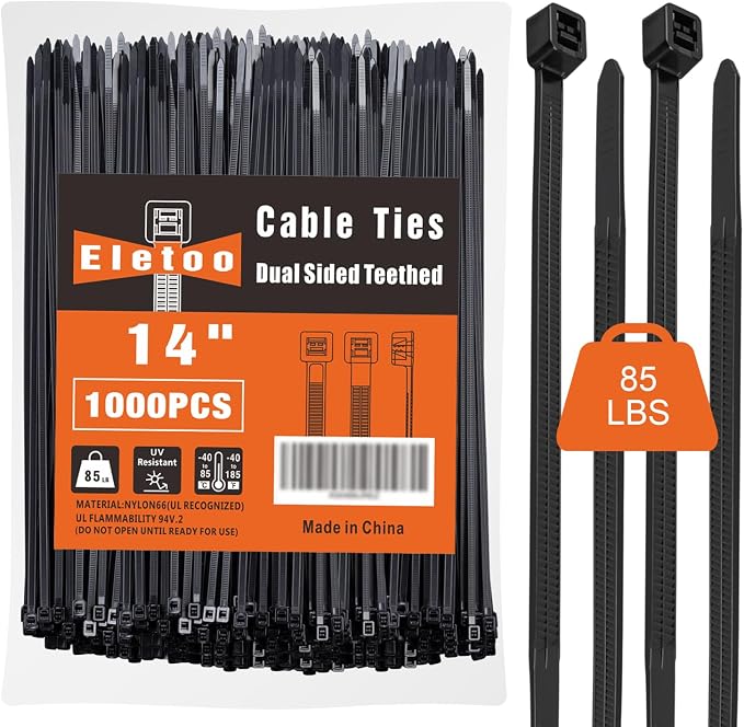 14 Inch Zip Ties 1000 Pack, 85 LBS Tensile Strength, Self-Locking UV Resistant Cable Ties for Indoor and Outdoor