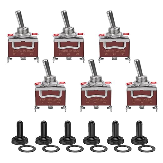 6 Pack Toggle Switch, 3 Pin 12V DC 30A/250V AC 15A, Heavy Duty SPDT ON Off ON Switch, Marine Waterproof Toggle Switch with Boot Cap Cover, for Cars Trucks, Racing Cars, Boats