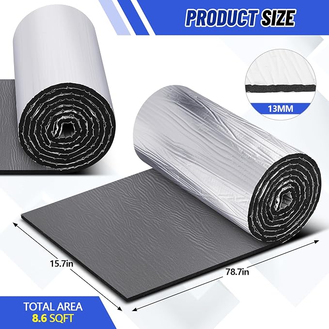 16" x 78" Thermal Sound Deadening (13MM 512MIL) Automotive Heat Shield Reflective Insulation Mat Vehicle Car Truck SUV RV Engine Bay: Firewall Noise Reduce Heavy Duty Self-Adhesive DIY