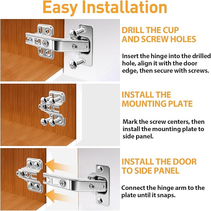 TamBee 135 Degree Cabinet Hinges, Lazy Susan Hinges for Corner Cabinets, Hidden Hinges for Kitchen Folded Doors - 3D Adjustment, Cupboard Hinges Replacement, Brushed Nickel 1 Pair