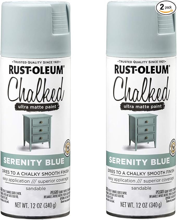 Rust-Oleum 302595-2PK Chalked Ultra Matte Spray Paint, 12 oz, Serenity Blue, 2 Pack