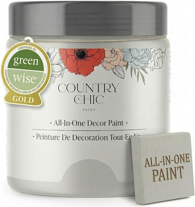 Country Chic All-in-One Chalk Paint for Furniture, Cabinets, Home Decor, Eco-Friendly, Matte Finish, Built-In Primer & Top Coat for Wood, Metal - Lazy Linen (Light Grey) - 8 oz (237 ml)