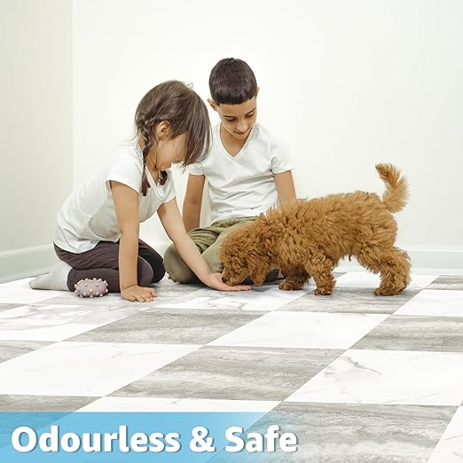 Art3d Peel and Stick Floor Tile, 30-Pack 12 x 12in. Covers 30 Sq.ft, Waterproof Vinyl Flooring Tiles Self Adhesive for Kitchen, Bathroom & Bedroom - White & Beige Marble (15 Tiles per Color)