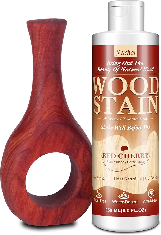Wood Stain 8.5oz - Red Cherry | Water Based Furniture Stain & Wood Varnish for Indoor & Outdoor Wooden Furniture, Doors, Windows, Paneling, Cabinets | Low Odor Non-Toxic, Dye Fast, Multiple Finishes