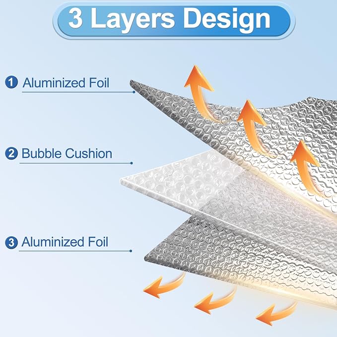Garage Door Insulation Kit 16P Double Bubble Window Heat Insulation Panels, 3MM 16x8FT Reflective Aluminum Foil Summer/Winter Barrier Insulation Sheets with 120 Tapes for Garage Attic Wall(24x48)