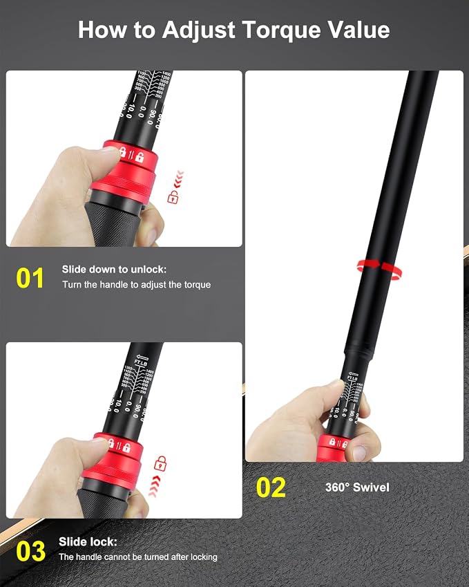 3/4 Torque Wrench 100-850 Ft-Lb -±3% Accuracy, 47.3" Long Handle, 48-Tooth Reversible Ratchet, Cr-V Steel, Dual Scale,3/4" Drive Click Heavy Duty Torque Wrench for Industrial, Truck, Turbine