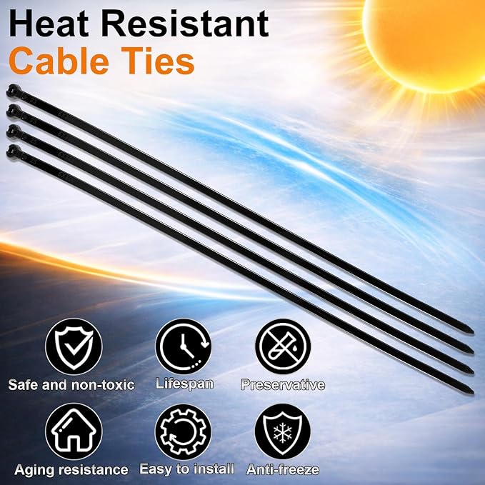 Blulu 100 Pcs 11 Inch Cable Zip Ties with Metal Tooth Stainless Steel Locking Device, 80 Lbs Tensile Strength Black Cable Ties, UV Resistant Wire Wraps Multi Purpose for Industrial Indoor Outdoor Use