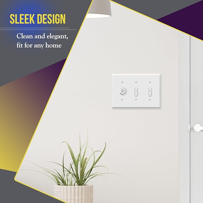 ENERLITES Triple Light Switch Wall Plate, Gloss Finish, Standard Size 3-Gang 4.50" x 6.38", Unbreakable Polycarbonate Thermoplastic, 8813-W, White