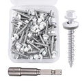 50 Pcs White #10 x 1-1/2" Metal Roofing Screws - Galvanized Hex Head Self-Tapping with EPDM Washers Sharp Point,for Corrugated Roofing, Wood Siding, Fences, Carports, Garages, Sheds