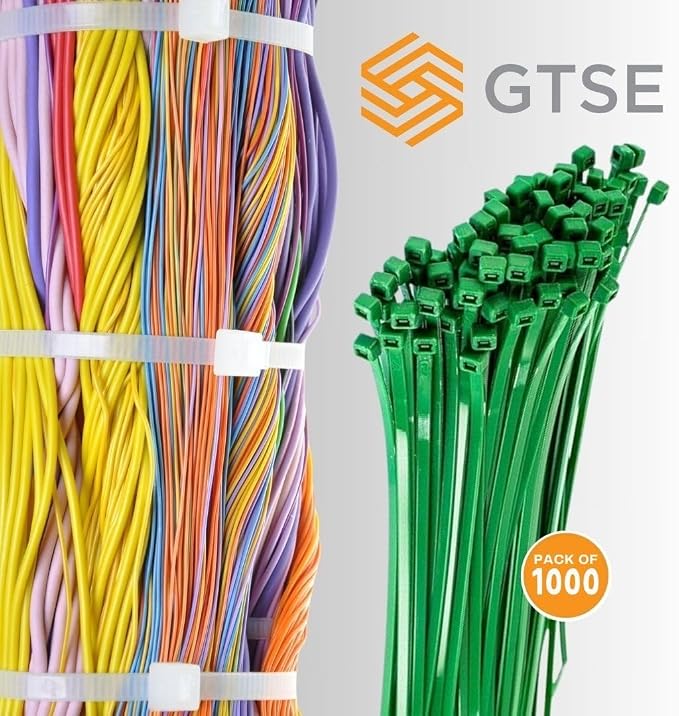 GTSE 6 Inch Green Zip Ties, 1,000 Bulk Pack, 40lb Strength, UV Resistant Strong Nylon Cable Ties, Self-Locking 6" Tie Wraps