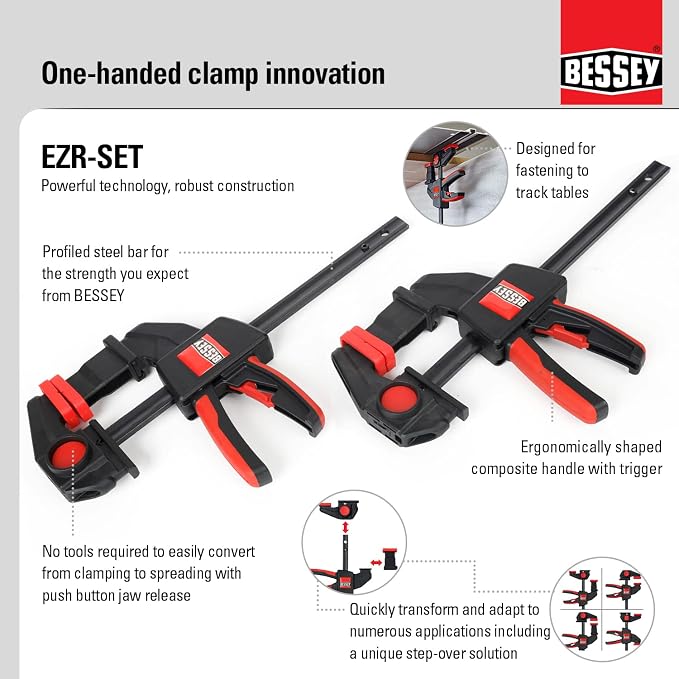 BESSEY EZR-SET, 6 In., One Hand Table/Track Clamp, Multi-Use