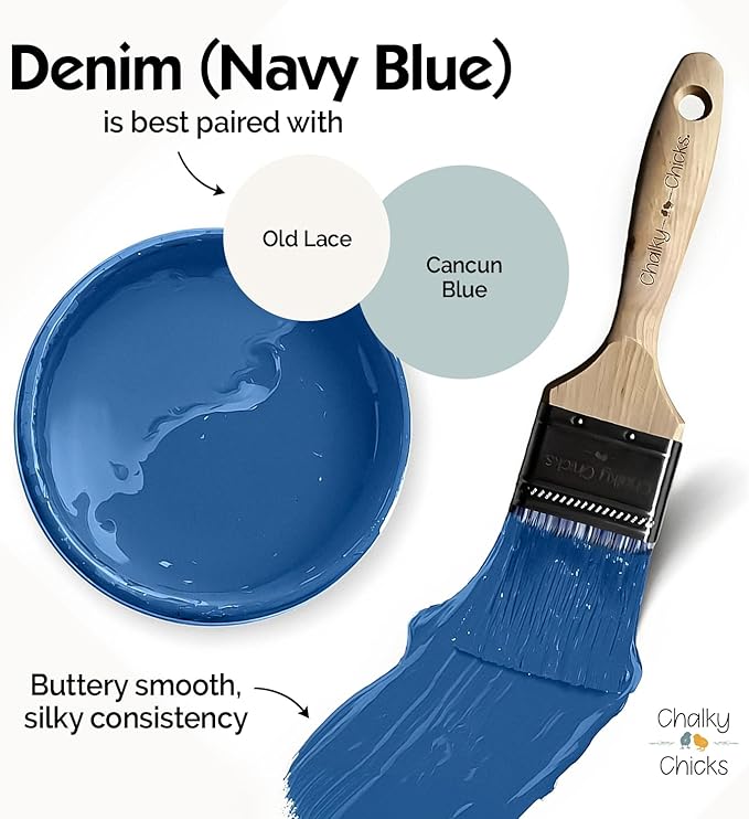 Chalky Chicks 4 Fl Oz Matte Denim (Navy Blue) Chalk Paint for Furniture Without Sanding - No Prep Furniture Paint No Sanding All in One for Crafts, Wood, Walls, Cabinet, Metal, Dresser, Farmhouse