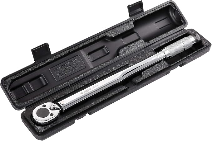 Amazon Basics 1/2-inch Drive Click Torque Wrench, 20-150 foot-lb, 27.1-203.5 Nm, Sturdy Construction with Storage Case