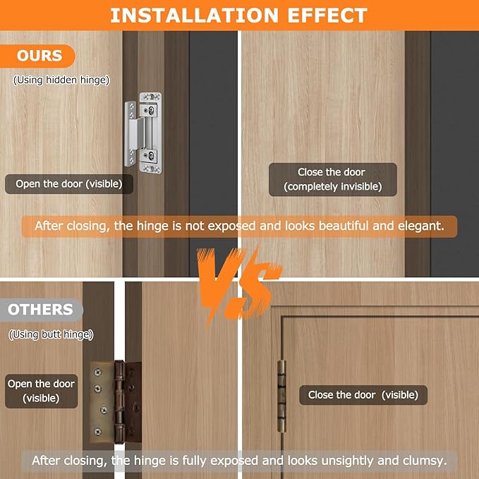 Hidden Door Hinges, 2Pack Adjustable Concealed Hinges 110Lbs Load-Bearing Heavy Duty Pivot Hinge 110° Swinging Invisible Hinges for Secret Doors, Bookcase, Shelf & Murphy Door