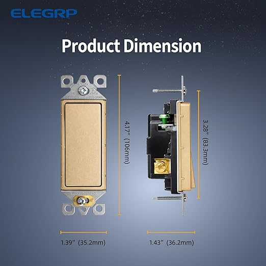 ELEGRP Matte Champagne Gold 3 Way Decorator Light Switch, 15A 120-277V, Paddle Rocker Switch Replacement, On/Off Wall Switch, Self-Grounding, Residential Grade, UL/CUL, 1 Pack