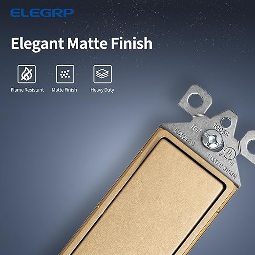 ELEGRP Matte Champagne Gold 3 Way Decorator Light Switch, 15A 120-277V, Paddle Rocker Switch Replacement, On/Off Wall Switch, Self-Grounding, Residential Grade, UL/CUL, 1 Pack
