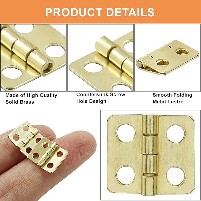 50 Mini Hinges, 0.47"x0.51", Iron Butt & Bronze, Doll House DIY Hinges for Mini Cabinet & Wooden Box